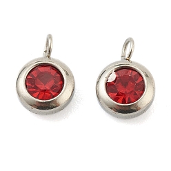 Светло-сиамский 304 из нержавеющей стали амулеты горный хрусталь, очарование камня, плоско-круглые, цвет нержавеющей стали, Light Siam, 9x6x4 мм, отверстие : 1.8 мм