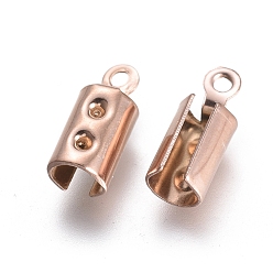 Розовое Золото Ионное покрытие (ip) 304 конец шнура из нержавеющей стали, Складывающиеся обжимные концы, загибаем концы шнура, розовое золото , 10x4 мм, отверстие : 1 мм, внутренний диаметр: 3.5 мм
