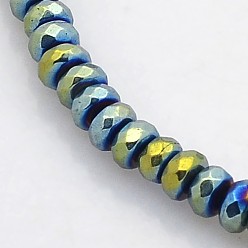 Зеленое Покрытие Гальванизировать немагнитных синтетический гематит бисер пряди, граненые, шайба, зеленый покрытием, 4x2 мм, отверстие : 1 мм, около 188 шт / нитка, 15.7 дюйм