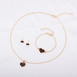 Кокосово-Коричневый Браслеты из сплава сердечек с эмалью, серьги-гвоздики и ожерелья с подвесками для женщин, кокосового коричневый, 420 мм