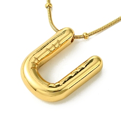 Letter U Ion Plating(IP) Initial Letter 304 Stainless Steel Pendant Necklaces, Real 18K Gold Plated, Letter U, 15.91 inch(40.4cm), pendant: 19x15mm
