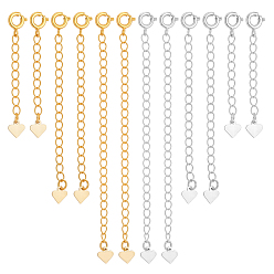 Золотой & Серебряный 18шт 6 стили латунный удлинитель цепи, концевые цепочки с пружинными кольцами-застежками и подвесками в виде сердечек, золотой и серебряный, 45~95 мм, 3 шт / стиль
