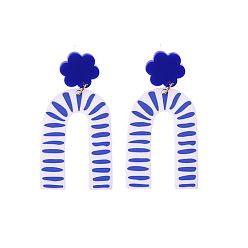 Arch Акриловые сине-белые фарфоровые серьги-гвоздики с принтом, арка, 60x30 мм