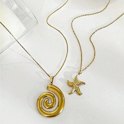 Золотой 2 шт. 2 стили 304 Женские ожерелья с подвеской в форме спиральной ракушки из нержавеющей стали в виде морской звезды, золотые, 16.34~20.20 дюйм (41.5~51.3 см), 1 шт / стиль
