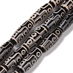 Черный Бусины дзи в тибетском стиле 9, природных бисера агат, окрашенная и подогревом, рис, чёрные, 29.5~30x10.5~12 мм, отверстие : 3 мм, отверстие : 3 мм, около 10 шт / нитка, 12 дюйм (30 мм)