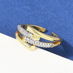 Настоящее золото 18K Открытая манжета из латуни с микропаве и кубическим цирконием для женщин, стойки покрытие, долговечный, без свинца и без кадмия, реальный 18 k позолоченный, 10 мм, внутренний диаметр: регулируемый