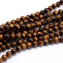 Tiger Eye Natural Tiger Eye Beads Strands, Grade A, Round, 10mm, Hole: 1mm, about 40pcs/strand, 16 inch
