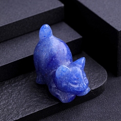 Синий Авантюрин Статуэтка кошки, вырезанная из окрашенного и нагретого натурального синего авантюрина, Камень Рейки для домашнего офиса, рабочего стола, украшение по фэн-шуй, 38x22 мм