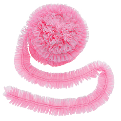 Ярко-Розовый Полиэстеровая кружевная лента с морщинами, двухслойная кружевная отделка, аксессуары для одежды, ярко-розовый, 2-1/2 дюйм (64 мм), 10 м