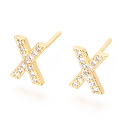 Letter C Серьги-гвоздики из латунного микро-паве, греческий алфавит, реальный 18 k позолоченный, letter.c, 8x6.5x1.9 мм, штифты : 0.9 мм