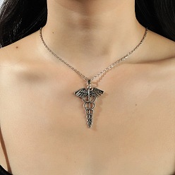 Змея Ожерелья из сплава с подвесками в стиле хип-хоп, платина, двойные змеи с крыльями, 18.11 дюйм (46 см), Кулон : 53x33 мм