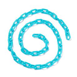 Dark Turquoise Opaque Acrylic Cable Chains, Oval, Dark Turquoise, 13x8x2mm, 19.68 inch(50cm)/strand