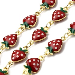 Настоящее золото 18K Латунные эмалевые цепочки с клубничным звеном, с катушкой, стойки покрытие, долговечный, пайки, без свинца и без кадмия, реальный 18 k позолоченный, ссылка: 14x8x3.5 mm