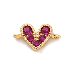 Темно-Розовый Подвески-сердечки с микропаве из латуни и кубическим цирконием, реальный 18 k позолоченный, стойки покрытие, долговечный, без свинца и без кадмия, темно-розовыми, 8x13.5x2.5 мм, отверстие : 1.2 мм