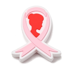 Pink Силиконовые бусины на тему ленты осведомленности, фокусные бусы, осведомленности ленты, DIY уход за ожерельем, розовые, 30x26x7 мм, отверстие : 3 мм