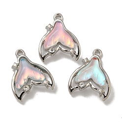Платина Стойки обшивки кулон сплава, со стразами и смолой, без свинца и без кадмия, рыбий хвост, разноцветные, платина, 17.5x14x4 мм, отверстие : 1.4 мм