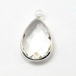 Mixed Color Silver Color Plated Brass Glass Teardrop Pendants, Mixed Color, 18x11x5mm, Hole: 2mm