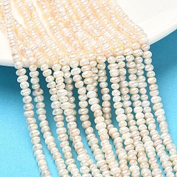 Белый Навахо Нити из натурального культивированного пресноводного жемчуга, рондель, класс 3а+, навахо белый, 4~4.5 мм, отверстие : 0.6 мм, около 117~120 шт / нитка, 13.78 дюйм (35 см)
