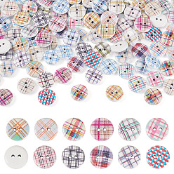 (52) Непрозрачная лаванда Окрашенные деревянные пуговицы , 2-луночное, плоско-круглые, разноцветные, 15x4 мм, отверстие : 1.8 мм