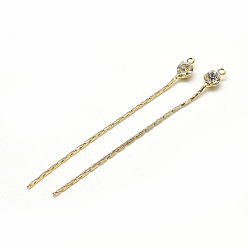 Настоящее золото 18K Латунные цепочки большие подвески, без кадмия, без никеля и без свинца, с кубического циркония, прозрачные, реальный 18 k позолоченный, 55x4x4 мм, отверстие : 1 мм