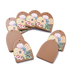 Разноцветный Акриловые подвески, 3 d распечатано, овальная с цветочным узором, красочный, 39x29.5x2.5 мм, отверстие : 1.6 мм