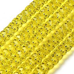 Желтый Прозрачные стеклянные бусины, граненые, баррель, желтые, 7.5x5 мм, отверстие : 1.6 мм, около 64 шт / нитка, 14.69'' (37.3 см)