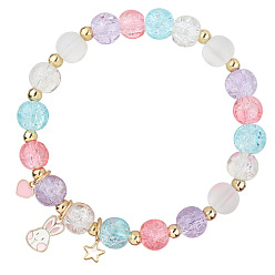 (52) Непрозрачная лаванда Пасхальный кролик треснувший стеклянные круглые бусины растягивающиеся браслеты, браслеты из сплава эмали для женщин, разноцветные, внутренний диаметр: 2-3/8 дюйм (6 см)