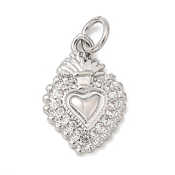 Платина Латунные микро проложить кубического циркония подвески, чары священного сердца, с целью перехода в кольце, стойки покрытие, долговечный, без свинца и без кадмия, платина, 16x11x2 мм, отверстие : 3.5 мм