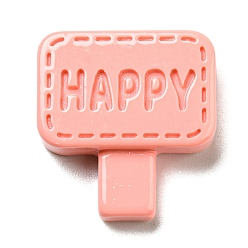 Лосось Непрозрачные кабошоны из смолы, дорожные знаки со словом «счастливый», salmon, 20x19x5 мм