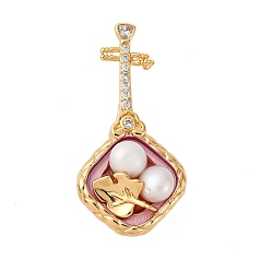 Настоящее золото 18K Латуни Twister застежками, с эмалью и натуральным жемчугом, долговечный, без кадмия, без никеля и без свинца, музыкальные инструменты, реальный 18 k позолоченный, 40x20x15 мм, отверстие : 1.2 мм