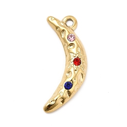 Золотой Красочные подвески со стразами, с ионным покрытием (ip) 304 накладка из нержавеющей стали, прелести полумесяца, золотые, 26x9x3 мм, отверстие : 1.2 мм