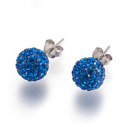 243_Capri Blue Gifts for Her Valentines Day 925 Sterling Silver Austrian Crystal Rhinestone Ball Stud Earrings for Girl, Round, 243_Capri Blue, 17x8mm