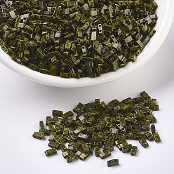 (HTL4519) Opaque Dark Yellow Picasso MIYUKI Half TILA Beads, Japanese Seed Beads, 2 Hole, (HTL4519) Opaque Colours OliveDrab, 5x2.3x1.9mm, Hole: 0.8mm, about 12500pcs/500g