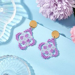 Сливовый 304 из нержавеющей стали серьги, с ромбовидным узором для ручного ткачества на стекле, золотые, слива, 47x30 мм