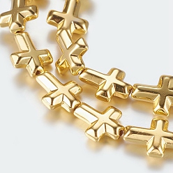 с Золотистым Покрытием Немагнитные синтетический гематит бисер пряди, крестик, с золотым покрытием, 10x8x3 мм, отверстие : 1 мм, около 39 шт / нитка, 14.96 дюйм (38 см)