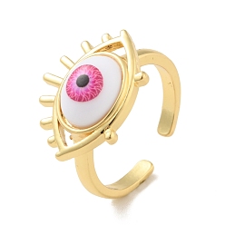 Hot Pink Acrylic Horse Eye Open Cuff Ring, Real 18K Gold Plated Brass Jewelry for Women, Cadmium Free & Lead Free, Hot Pink, US Size 7(17.3mm)