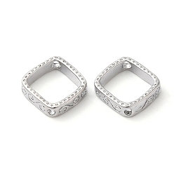 Real Platinum Plated Brass Bead Frames, Cadmium Free & Nickel Free & Lead Free, Rhombus, Real Platinum Plated, 9x9.5x2mm, Hole: 1mm, Inner Diameter: 6~6.5mm