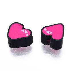 Deep Pink Handmade Polymer Clay Beads, Heart, Deep Pink, 8~9.5x9~9.5x4.5~5mm, Hole: 1.5mm