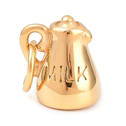 Golden 304 Stainless Steel Charms, Water kettle with MILK Charms, PVD Vacuum Plating, Golden, 10x9x7mm, Hole: 4.5mm