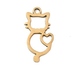 Настоящее золото 18K 201 подвески из нержавеющей стали, кошка прелести, реальный 18 k позолоченный, 17.5x9x1 мм, отверстие : 1.4 мм