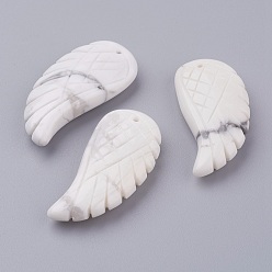 Howlite Natural Howlite Pendants, Wing, 34~35x16~18x6.5~7.5mm, Hole: 1mm