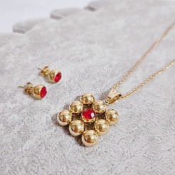 Гиацинт 304 комплекты из серег-гвоздиков и ожерелий с подвесками из нержавеющей стали со стразами, квадратный, гиацинт, 17.72 дюйм (45 см)