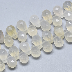 Натуральный Агат Натуральный белый агат бисер нитей, сверху просверленные бусы, граненые, слеза, 9~9.5x6 мм, отверстие : 0.8 мм, около 44 шт / нитка, 7.6 дюйм