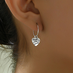 Серебро Винтажные серьги-кольца в стиле панк из латуни в форме сердца, серебряные, 30x14 мм