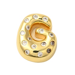 Letter G Покрытие стойки латунь микро паве прозрачные перданты из кубического циркония, без кадмия и без свинца, долговечный, реальный 18 k позолоченный, Буква G, 22x18x7 мм, отверстие : 4x3 мм