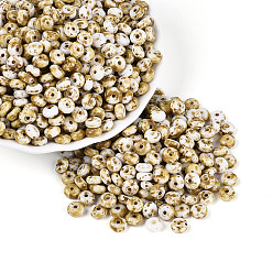 Белый Пикассо стеклянные бусины, круглое отверстие, рондель, белые, 6~6.5x3 мм, отверстие : 1.4 мм, Около 2500 шт / фунт