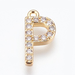 Letter P Подвески из латунной буквы, с кубического циркония, без свинца, без кадмии и без никеля, долговечный, золотые, letter.p, 15x7x2 мм, отверстие : 1.2 мм