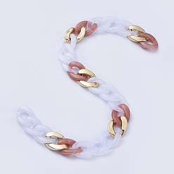 Бледно-Розовый Прозрачная акриловая цепочка ручной работы, витая цепь, розовый жемчуг, 29~29.5x20.5~21x6 мм, около 39.37 дюйм (1 м) / прядь