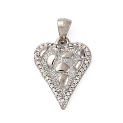 Платина Латунные микро проложить кубического циркония подвески, сердце, долговечный, без кадмия и без свинца, стойки покрытие, платина, 20x15x5 мм, отверстие : 3x5.5 мм