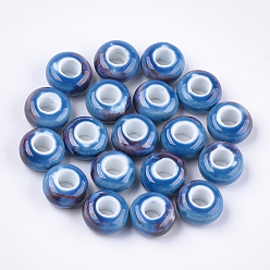 Темно-Голубой Фарфоровые бусины ручной работы, фантазии античного стекла фарфора, бусины с большим отверстием, рондель, глубокое синее небо, 15x8 мм, отверстие : 6 мм